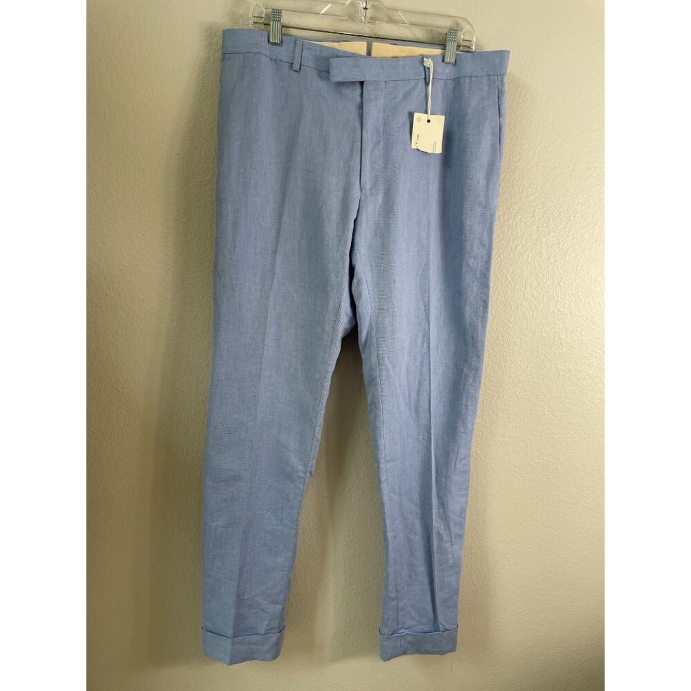 NEW GANT Mens 52 Lightweight Summer Twill‎ Trousers Blue Linen Blend Dress Pants